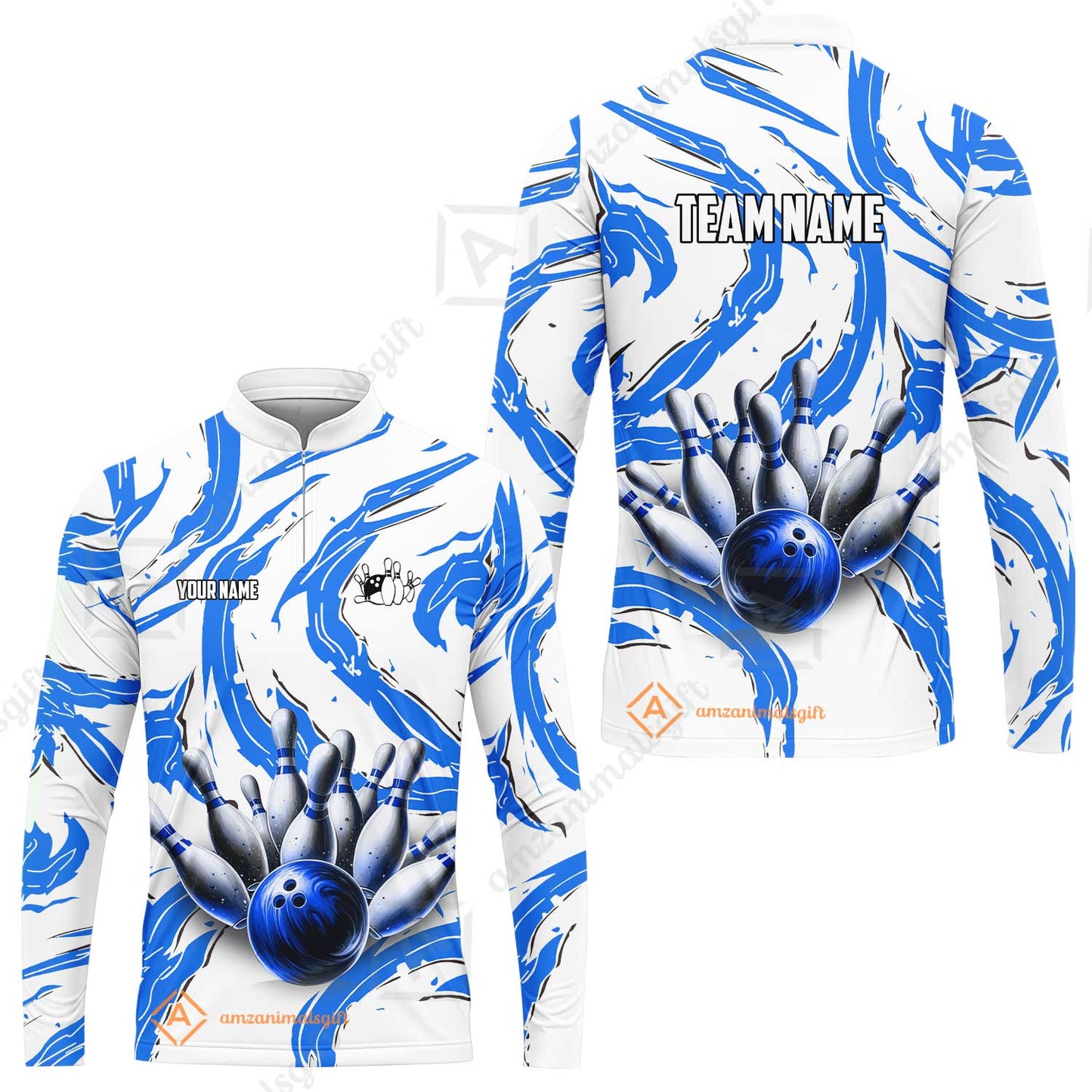 Custom Sport Bowling Team Jersey, Sport Bowling Jersey Multicolor Polo Quarter-Zip Shirts, Bowling Uniforms Jerseys, Custom Name And Team Name