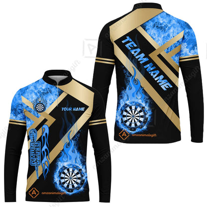 Customized Darts Long Sleeve Jersey, Darts Dartboard Fire Flame Multicolor Jersey For Darts Players, Custom Team Darts