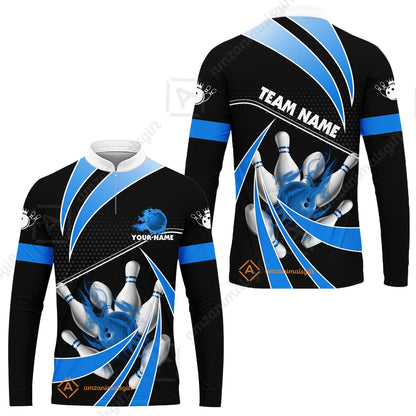 Customized Bowling Long Sleeve Jersey, Bowling Ball & Pins Fire Light Sport Long Sleeve Jersey Multicolor Option For Bowlers