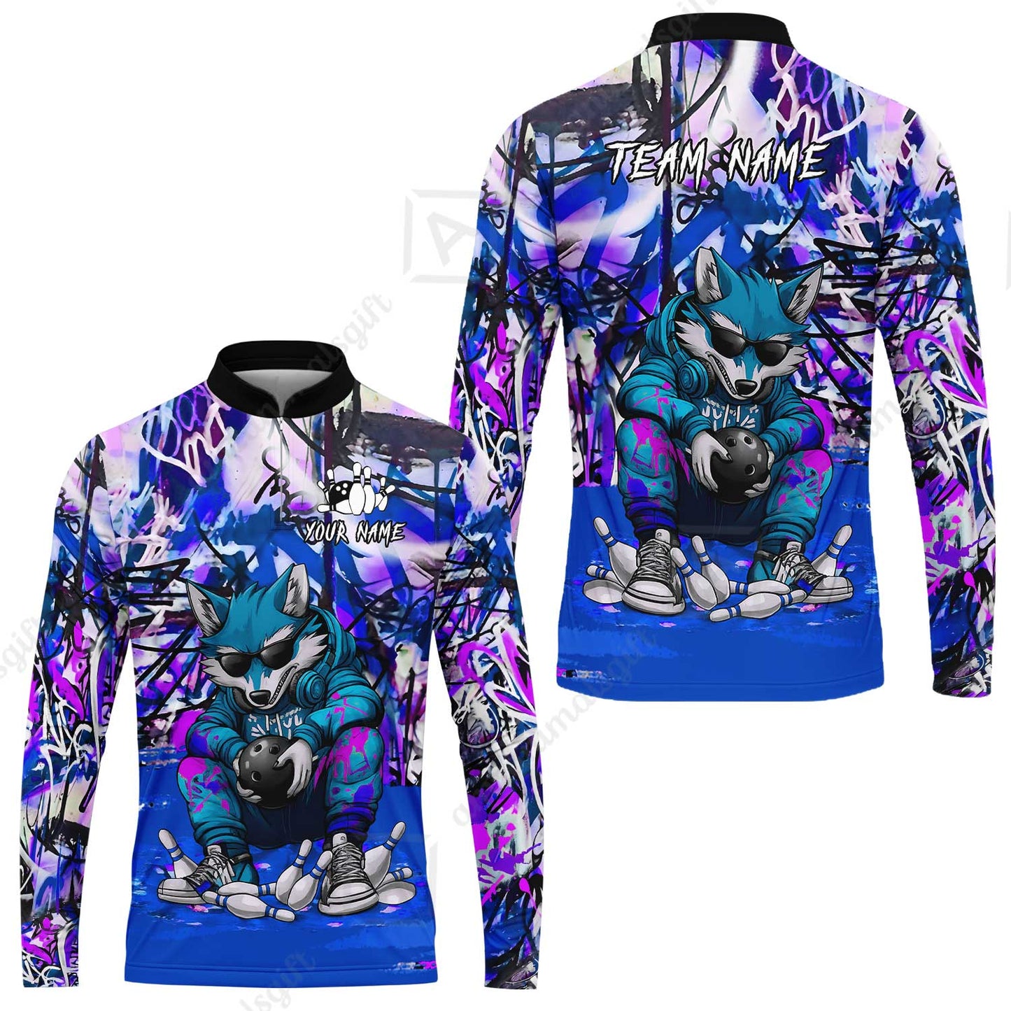 Custom Streetwear Wolf Bowling Jersey Polo Shirt, Custom Streetwear Wolf Bowling Jersey Team Shirt For Players With Name & Team Name