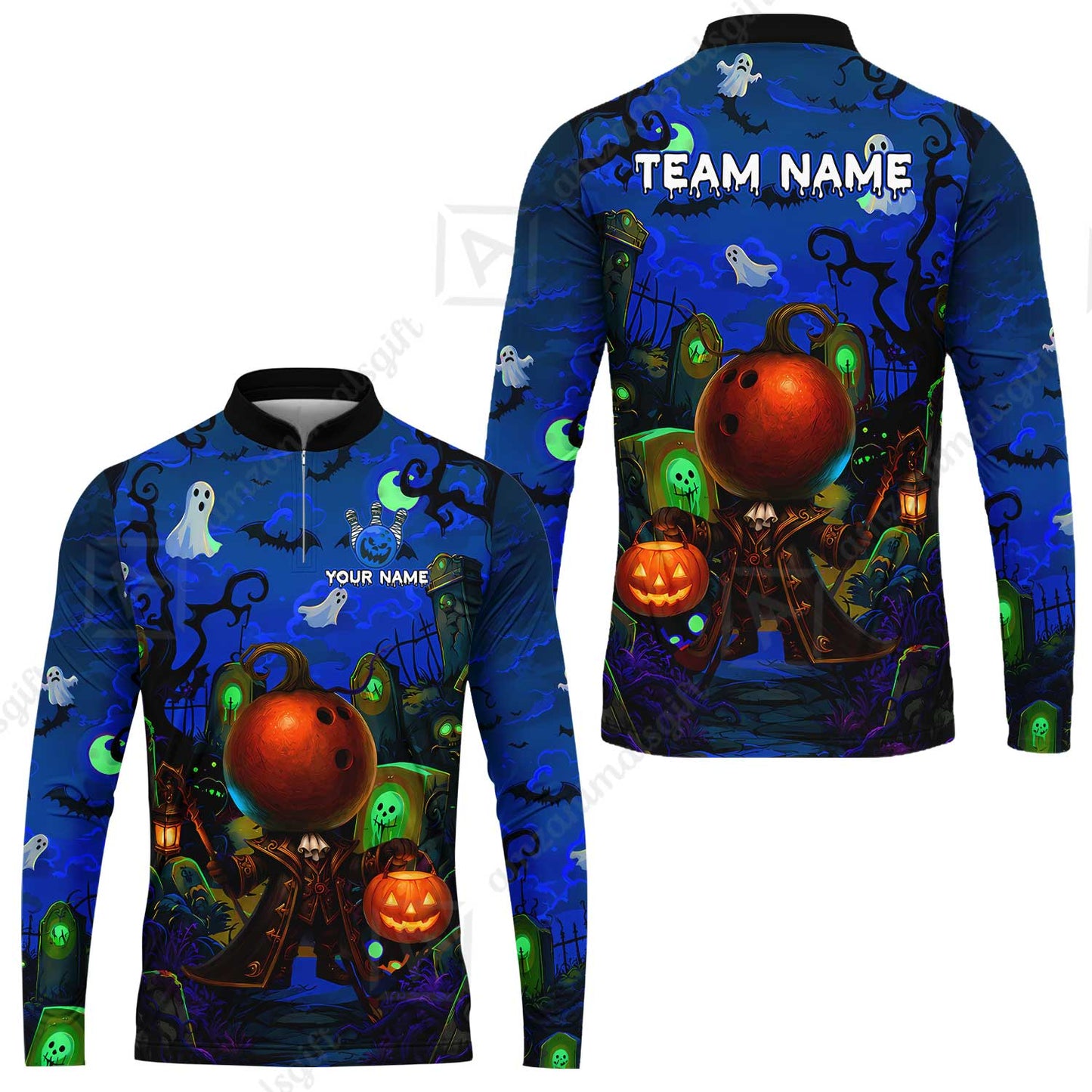 Custom Bowling Jersey Polo Shirt, Halloween Spooky Strike, Custom Bowling Jersey Team Shirt For Players With Name & Team Name