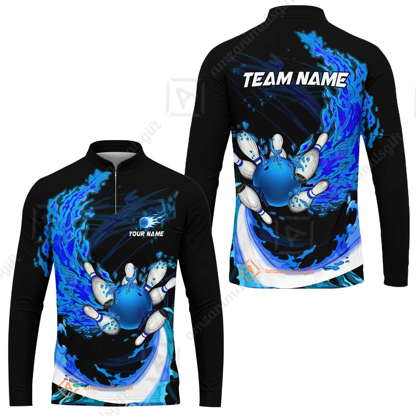 Customized Bowling Polo Team Jerseys, Breath Of Fire Bowling And Pins Multicolor Option Customized Name And Team Name For Bowling Team