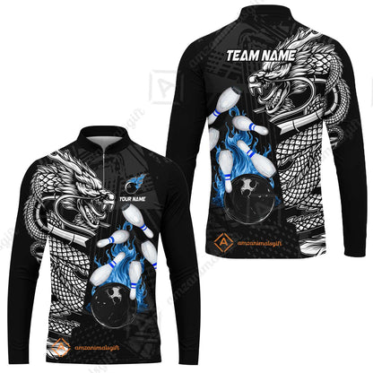 Custom Bowling Team Jerseys Polo Shirts, Bowling uniforms Bowling & Pins Dragon Flame Fire Multicolor Options Personalized Name And Team Name