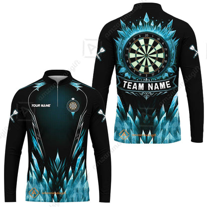 Custom Blue Ice Dartboard Jersey Polo Quarter-Zip Team Shirts, Customized Name Team Name Darts Team Jerseys Uniform