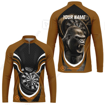 Gorilla And Darts Custom Name Men Polo Shirt, Bullseye Dartboard Brown Personalized Men Polo Shirt Gift For Darts Lovers, Team, Friends