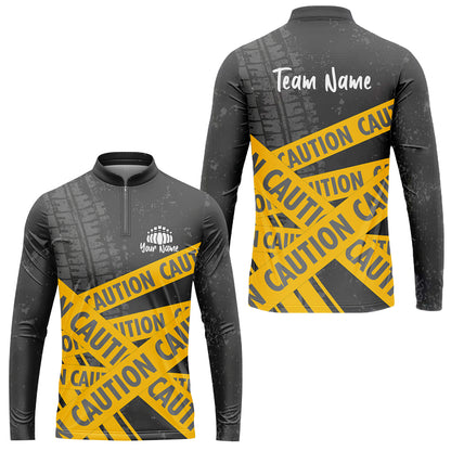 Custom Caution tape Bowling Team Jerseys Polo Shirts, Bright Yellow CAUTION Tape Bowling uniforms - Bowling Personalized Name And Team Name