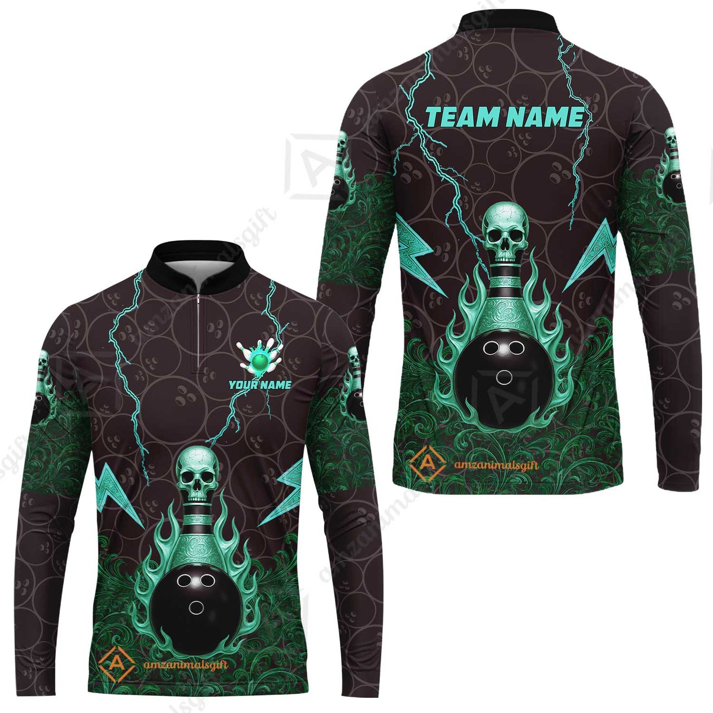 Custom Bowling Team Unisex Polo Shirt, Thunder Skull Strike Personalized Team Shirt, Custom Name and Team Name for Bowlers