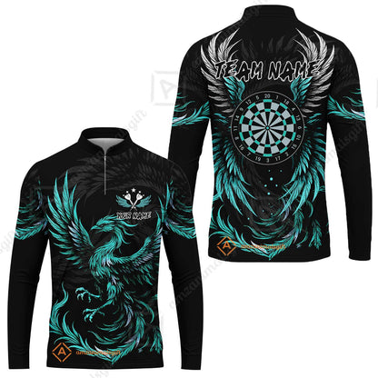Custom Darts Team Long Sleeve Jersey, Phoenix Dartboard Wings Darts Long Sleeve Jersey, Custom Name And Team Name Darts Uniforms Jersey