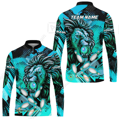 Custom Bowling Team Jerseys Shirts, Bowling uniforms Ball & Pins Lion Pattern Personalized Name And Team Name