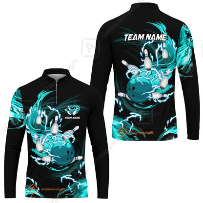 Customized Bowling Thunder Flame Long Sleeve Jersey, Bowling Ball & Pins Breath Of Thunder Flame Multicolor Option, Perfect Outfit For Bowlers