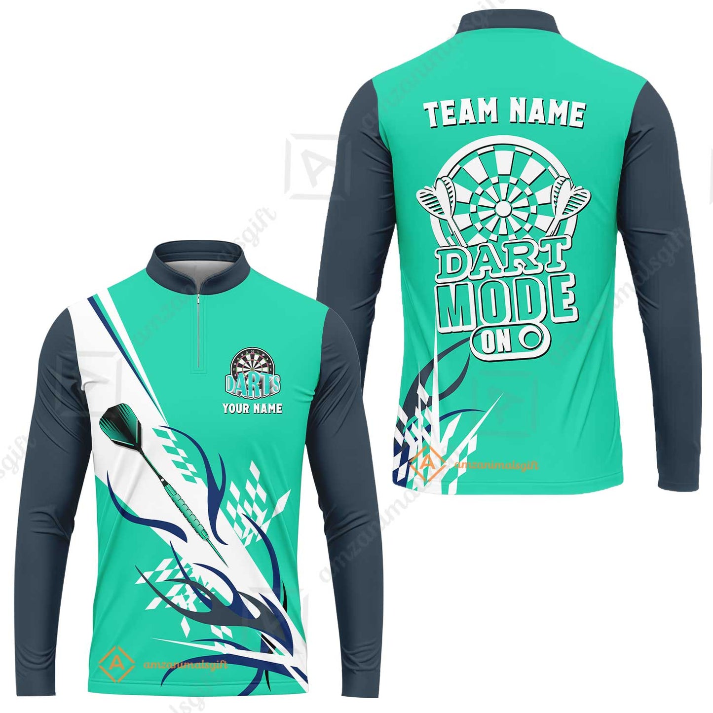 Custom Darts Mode On Multi-Color Team Jersey Polo Quarter-Zip Shirts, Customized Name Team Name Darts Team Jerseys Uniform