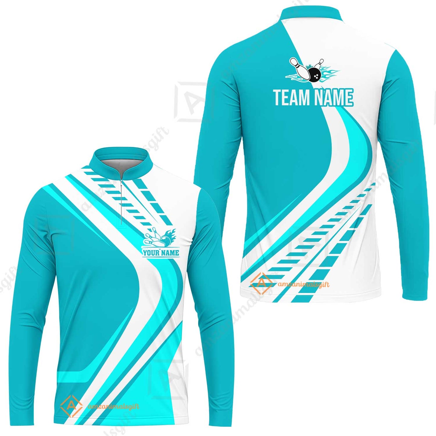 Customize Your Name, Team Name Bowling Jersey, Bowling Team Jersey Multicolor Polo Quarter-Zip Shirts, Custom Bowling Uniforms Jerseys