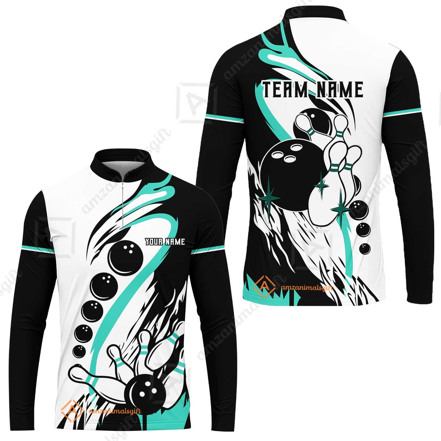 Custom Purple Turquoise Retro Bowling League Jersey, Custom Bowling Team Jerseys Polo Shirts, Custom Bowling Uniforms Jerseys