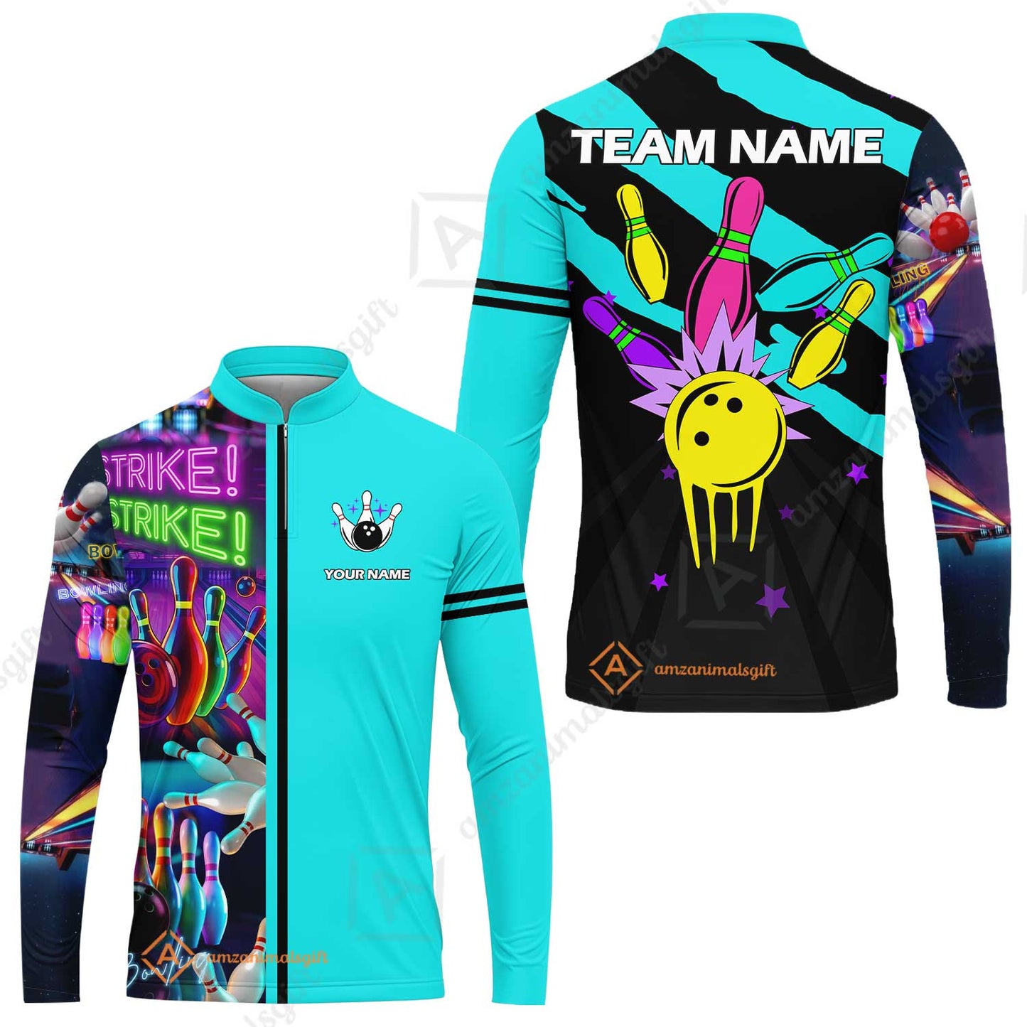 Custom Bowling Team Jersey Neon Bowling Strike Polo Shirts, Bowling Team Uniforms, Personalized Name And Team Name