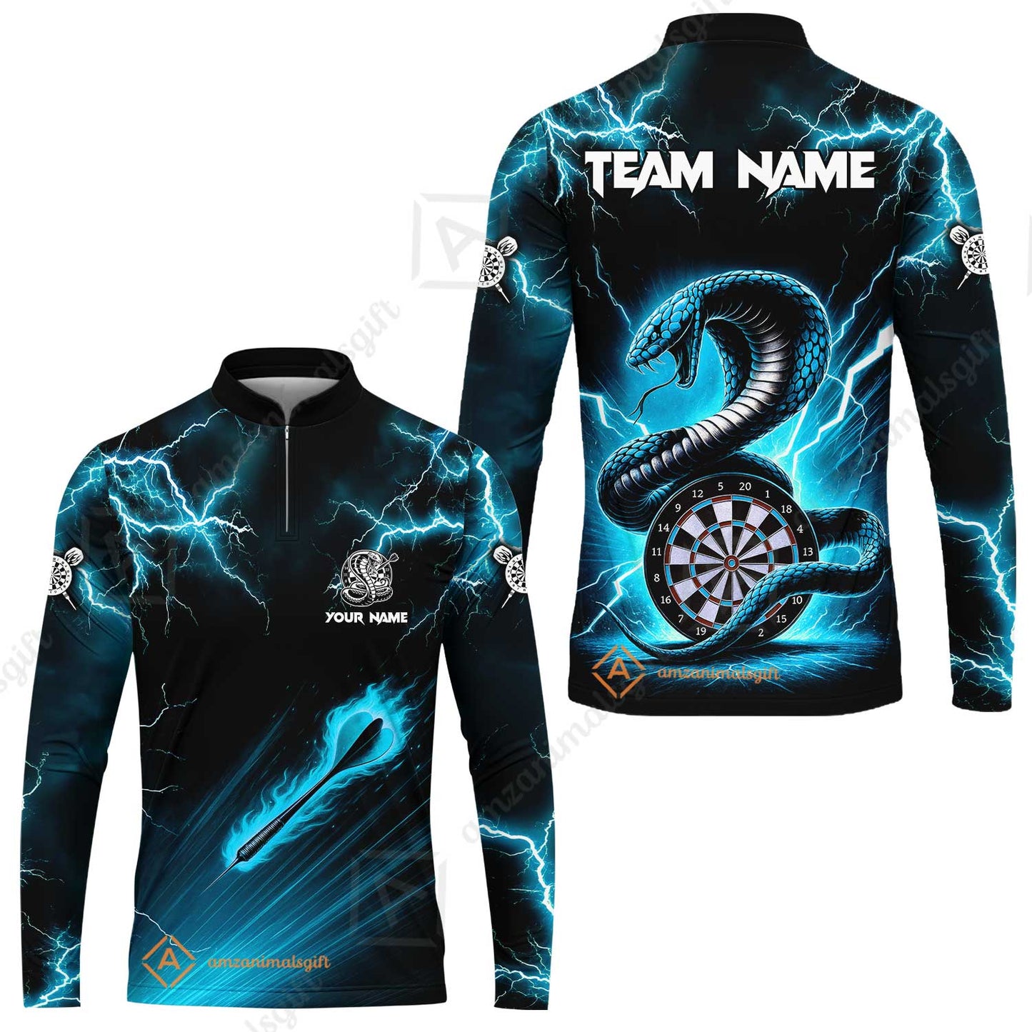 Customized Darts Long Sleeve Jersey, Darts Thunder Lightning Custom Cobra Snake Men Dart Multicolor Jersey For Darts Player