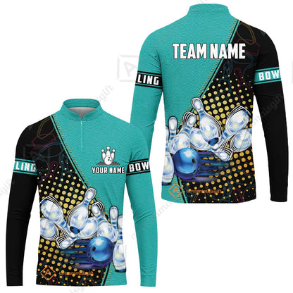Custom Bowling Long Jersey Shirt - Black And Blue Bowling Ball Pattern Personalized Name Long Jersey Shirt