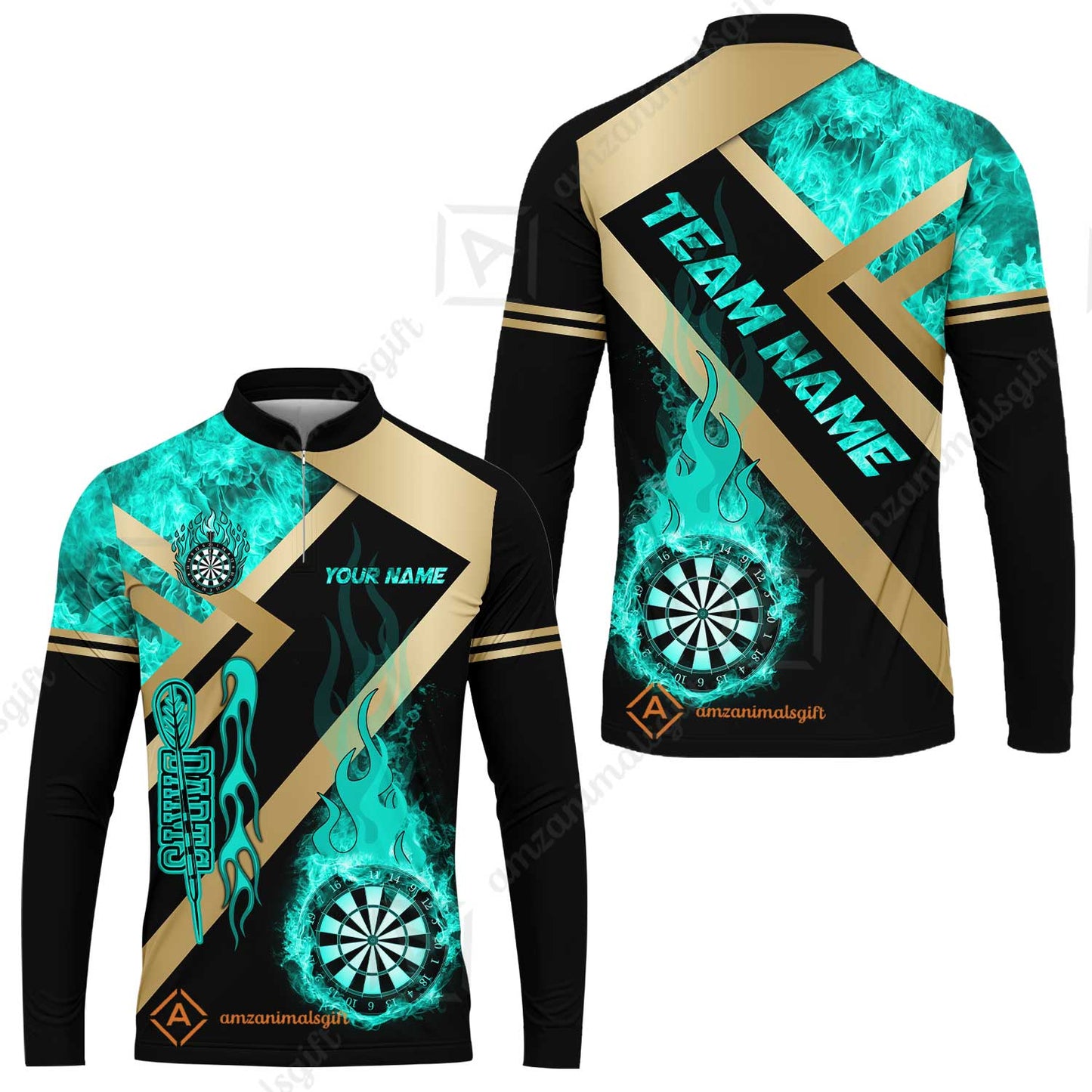 Customized Darts Long Sleeve Jersey, Darts Dartboard Fire Flame Multicolor Jersey For Darts Players, Custom Team Darts