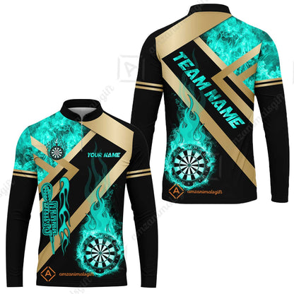 Customized Darts Long Sleeve Jersey, Darts Dartboard Fire Flame Multicolor Jersey For Darts Players, Custom Team Darts