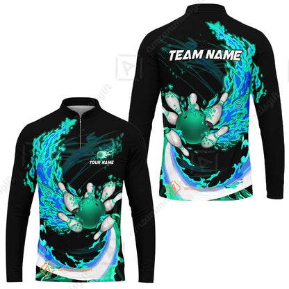 Customized Bowling Polo Team Jerseys, Breath Of Fire Bowling And Pins Multicolor Option Customized Name And Team Name For Bowling Team