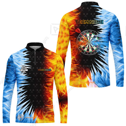 Customized Darts Long Sleeve Jersey, Darts Dartboard Ice And Fire Multicolor Custom Darts Long Sleeve Jersey Team Jersey For Darts Players