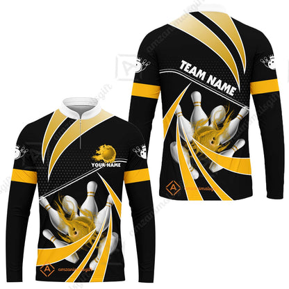 Customized Bowling Long Sleeve Jersey, Bowling Ball & Pins Fire Light Sport Long Sleeve Jersey Multicolor Option For Bowlers