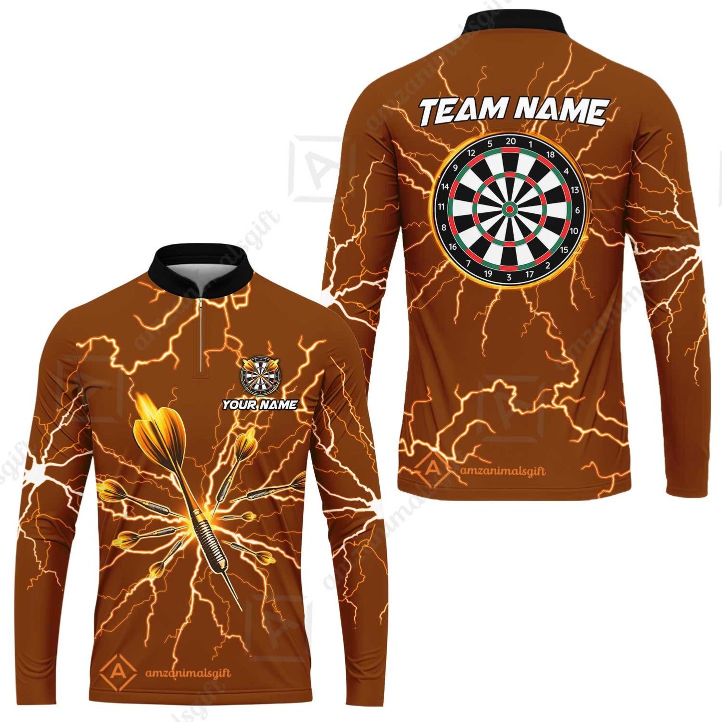 Custom Thunder Lightning Darts Quarter Men Polo Team Shirts,  Custom Darts Team Jerseys Uniform, Personalized Name And Team Name