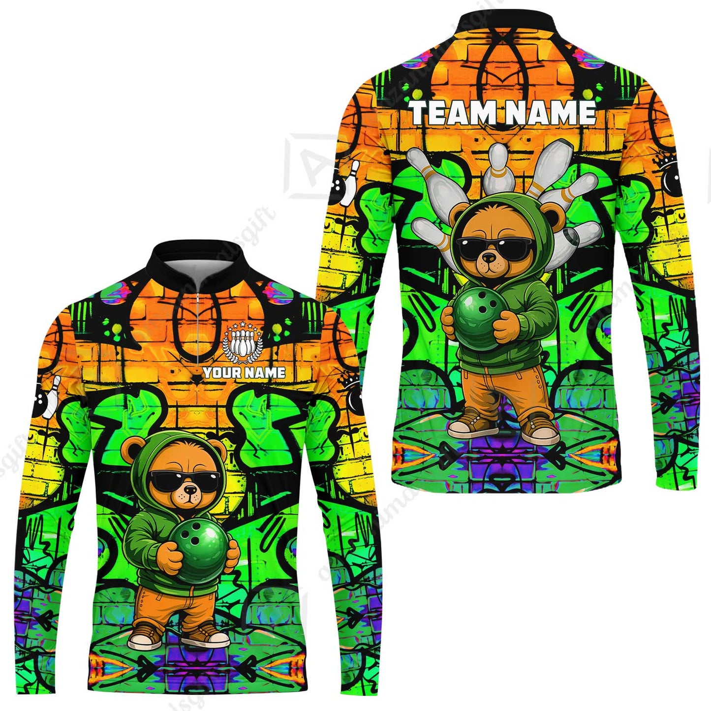 Custom Bowling Jersey Polo Shirt, Urban Street Art Bowling, Custom Bowling Jersey Team Shirt For Players With Name & Team Name