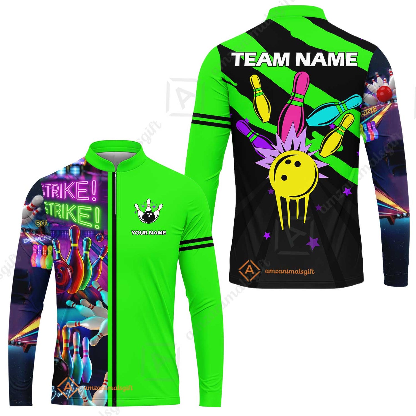Custom Bowling Team Jersey Neon Bowling Strike Polo Shirts, Bowling Team Uniforms, Personalized Name And Team Name