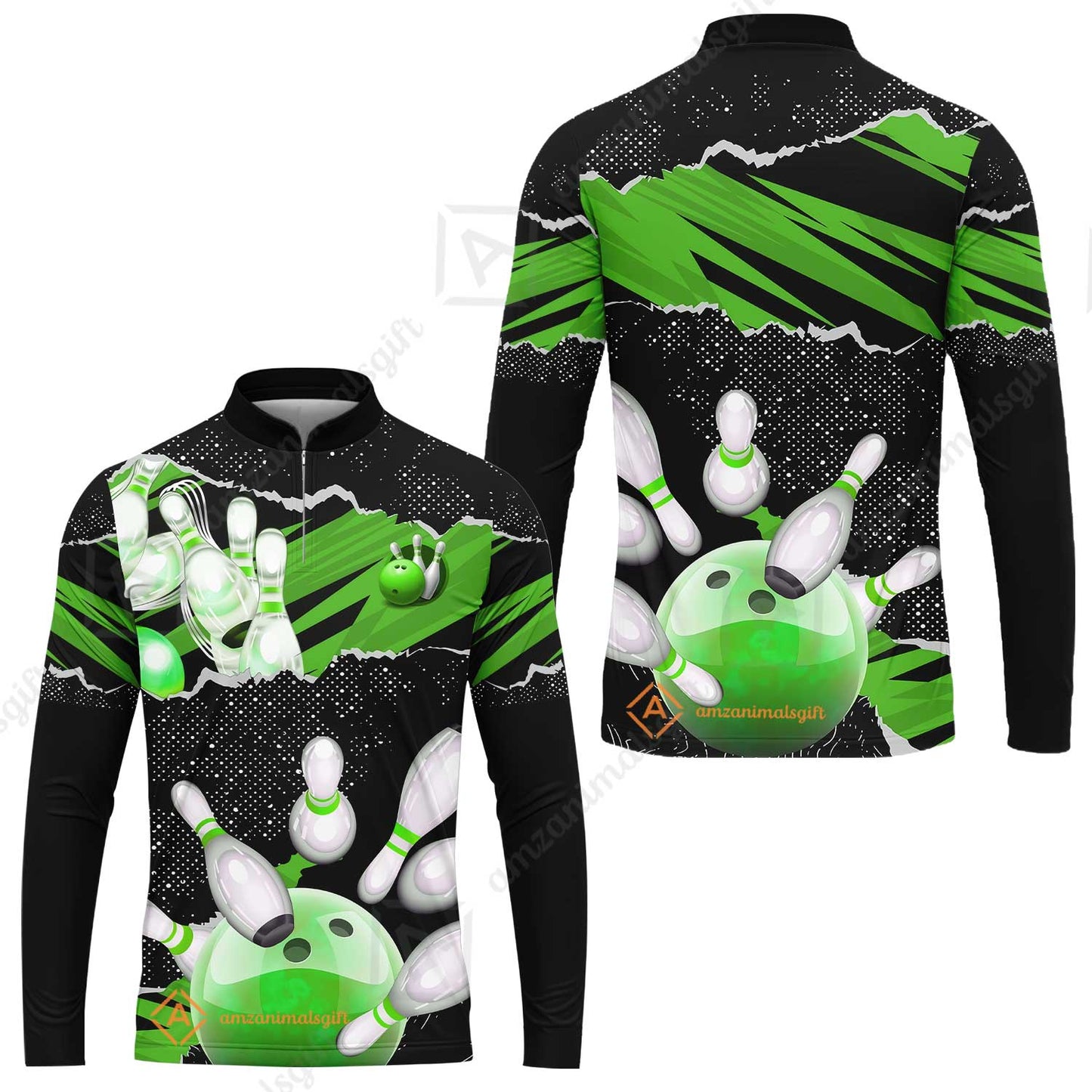 Personalized Bowling Team Long Sleeve Jersey, Bowling Uniforms Ball & Pins Sport Pattern Custom Name And Team Name