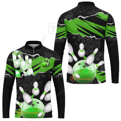Personalized Bowling Team Long Sleeve Jersey, Bowling Uniforms Ball & Pins Sport Pattern Custom Name And Team Name