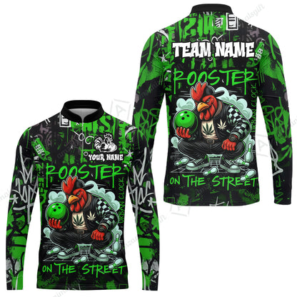 Customized Bowling Unisex Polo Shirt, Urban Streetwear Chicken Bowling Rooster On The Street, Personalized Name Team Name