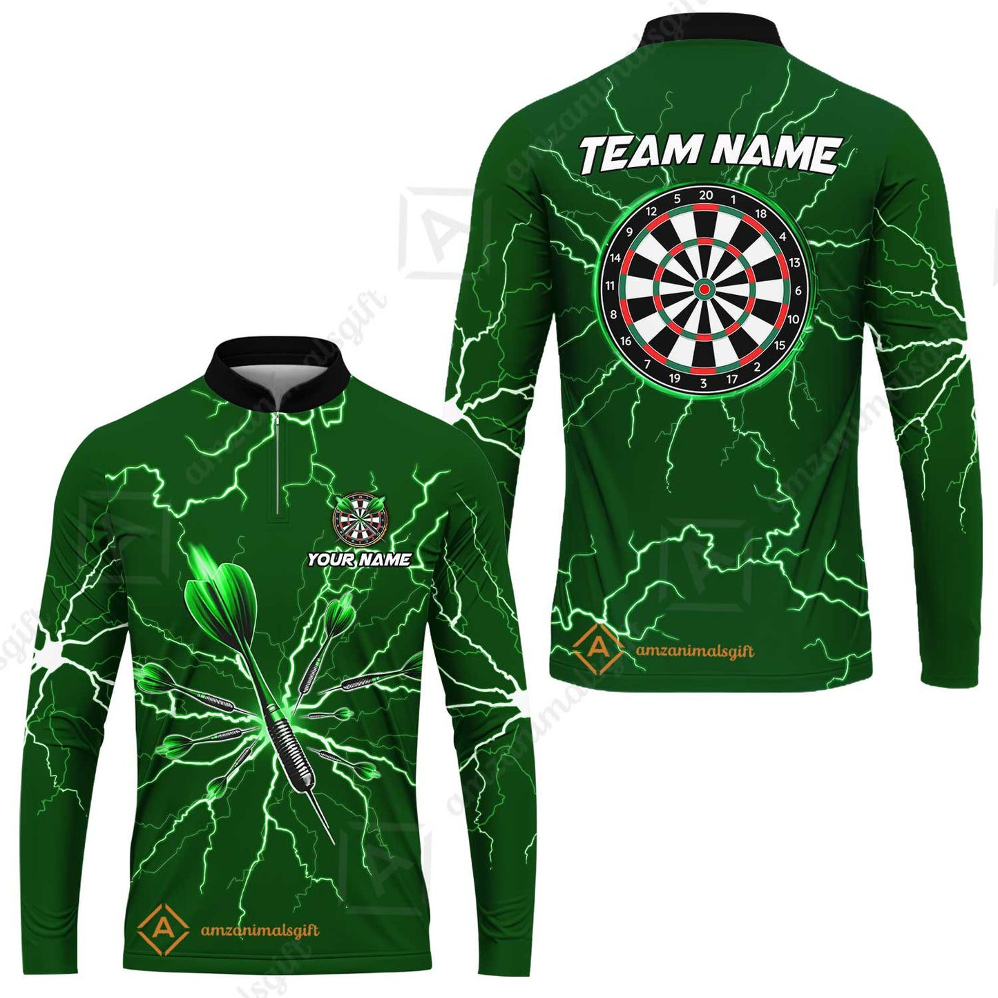 Custom Thunder Lightning Darts Quarter Men Polo Team Shirts,  Custom Darts Team Jerseys Uniform, Personalized Name And Team Name