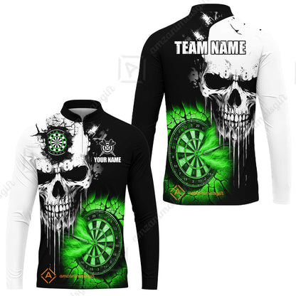 Custom Grunge Skull Crack Wall Darts Team Long Sleeve Jersey, Customized Name Team Name Darts Polo Team Jerseys Uniform