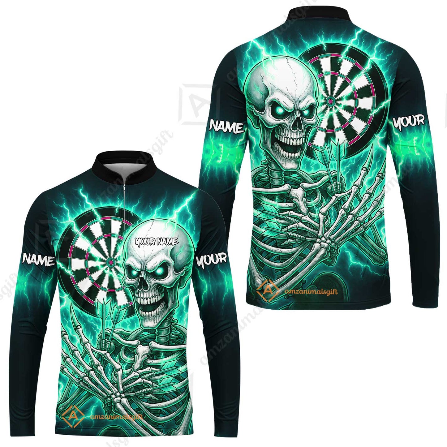 Custom Darts Team Long Sleeve Jersey, Dartboard Electric Skeleton Darts Jersey Long Sleeve Jersey, Custom Darts Uniforms Jersey