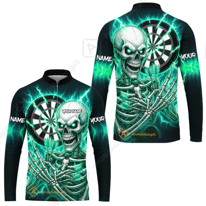 Custom Darts Team Long Sleeve Jersey, Dartboard Electric Skeleton Darts Jersey Long Sleeve Jersey, Custom Darts Uniforms Jersey