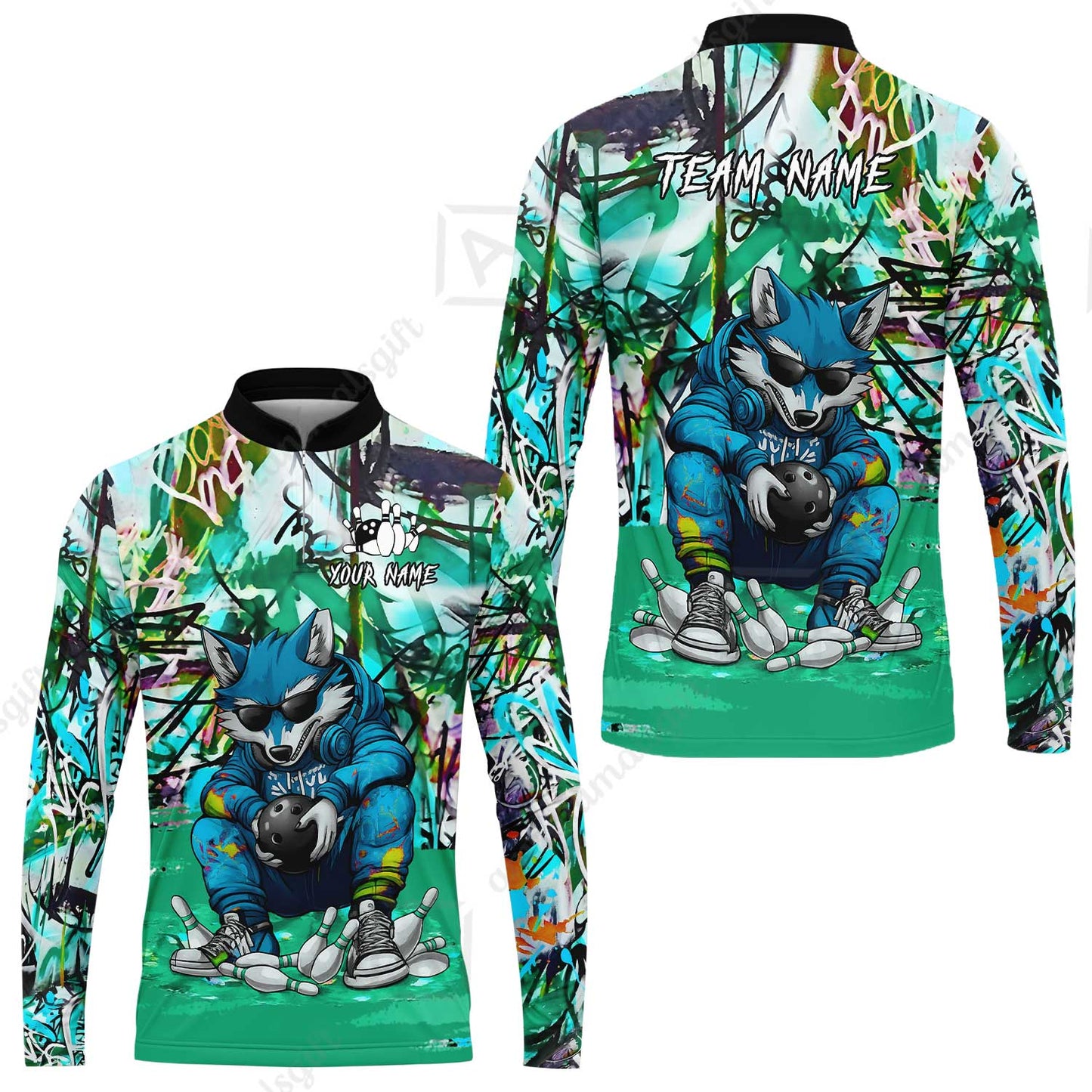 Custom Streetwear Wolf Bowling Jersey Polo Shirt, Custom Streetwear Wolf Bowling Jersey Team Shirt For Players With Name & Team Name