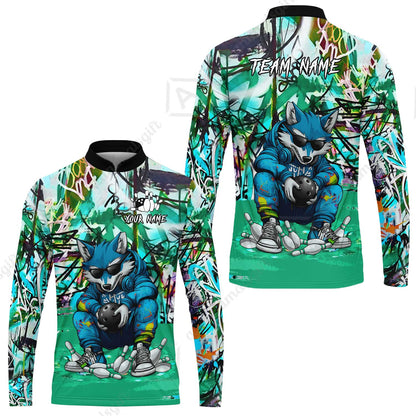 Custom Streetwear Wolf Bowling Jersey Polo Shirt, Custom Streetwear Wolf Bowling Jersey Team Shirt For Players With Name & Team Name