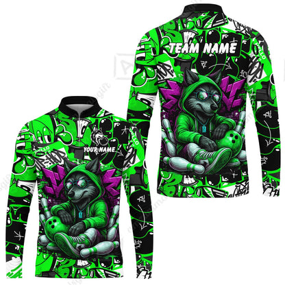 Custom Bowling Jersey Polo Shirt, Badass Wolf Mascot Bowling, Custom Bowling Jersey Team Shirt For Players With Name & Team Name