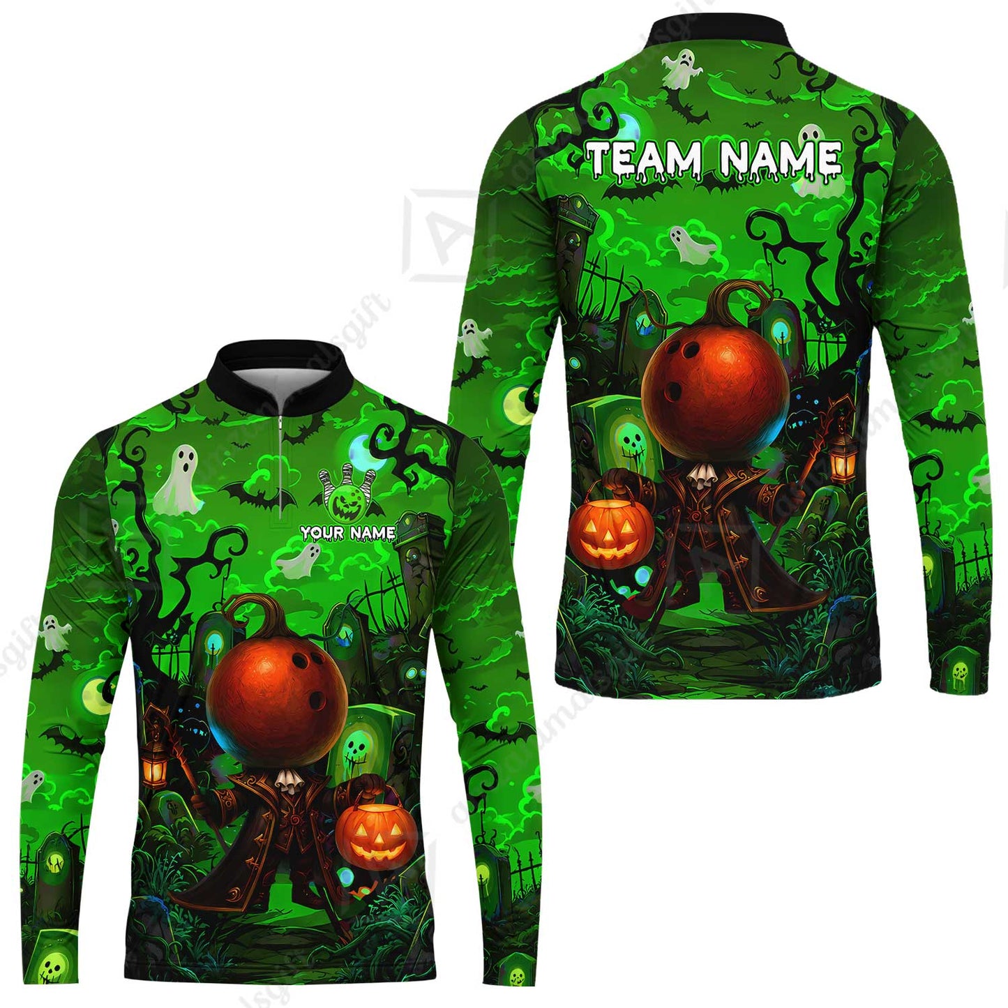 Custom Bowling Jersey Polo Shirt, Halloween Spooky Strike, Custom Bowling Jersey Team Shirt For Players With Name & Team Name