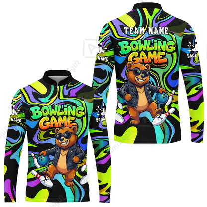 Custom Bowling Jersey Polo Shirt, Trippy Swirl Rocker Bear Graffiti Style, Custom Bowling Jersey Team Shirt For Players With Name & Team Name