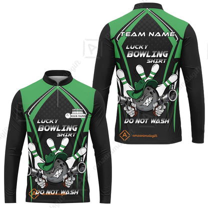 Customized Bowling Team Long Sleeve Jersey, Lucky Bowling Shirt Do Not Wash Bowling Ball Aiming Guns, Personalized Name Bowling Shirt