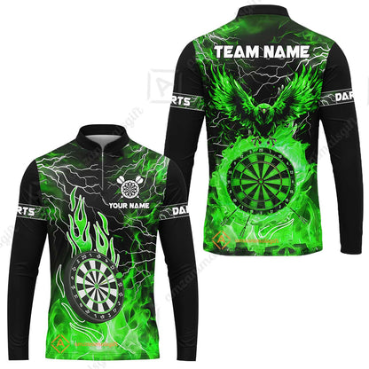 Custom Darts Team Jersey, Dartboard Fire Flame Custom Eagle Darts Jersey Polo Quarter-Zip Shirts, Custom Name And Team Name Darts Uniforms Jersey