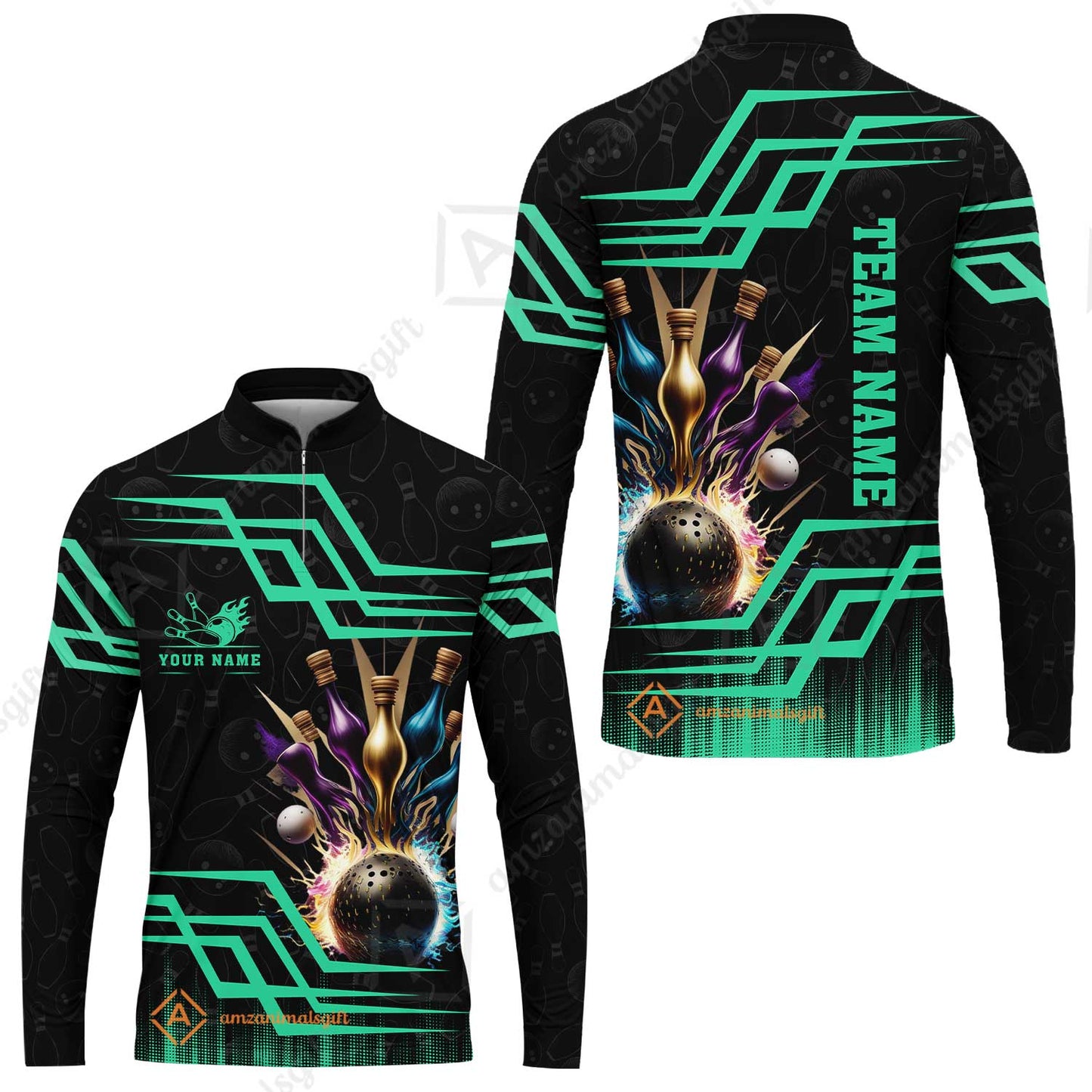Customized Bowling Unisex Polo, Bowling And Pins Royal Multicolor Option Customized Name And Team Name For Bowling Team