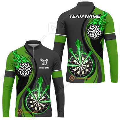Custom Tailored Fire Flames Darts Team Jersey Polo Quarter-Zip Shirts, Customized Name Team Name Darts Team Jerseys Uniform