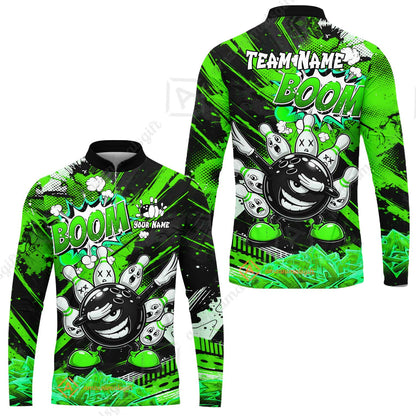 Customized Bowling Unisex Polo Shirt, Boom Bowling Angry Ball Screaming Pins, Personalized Name And Team Name For Bowlers