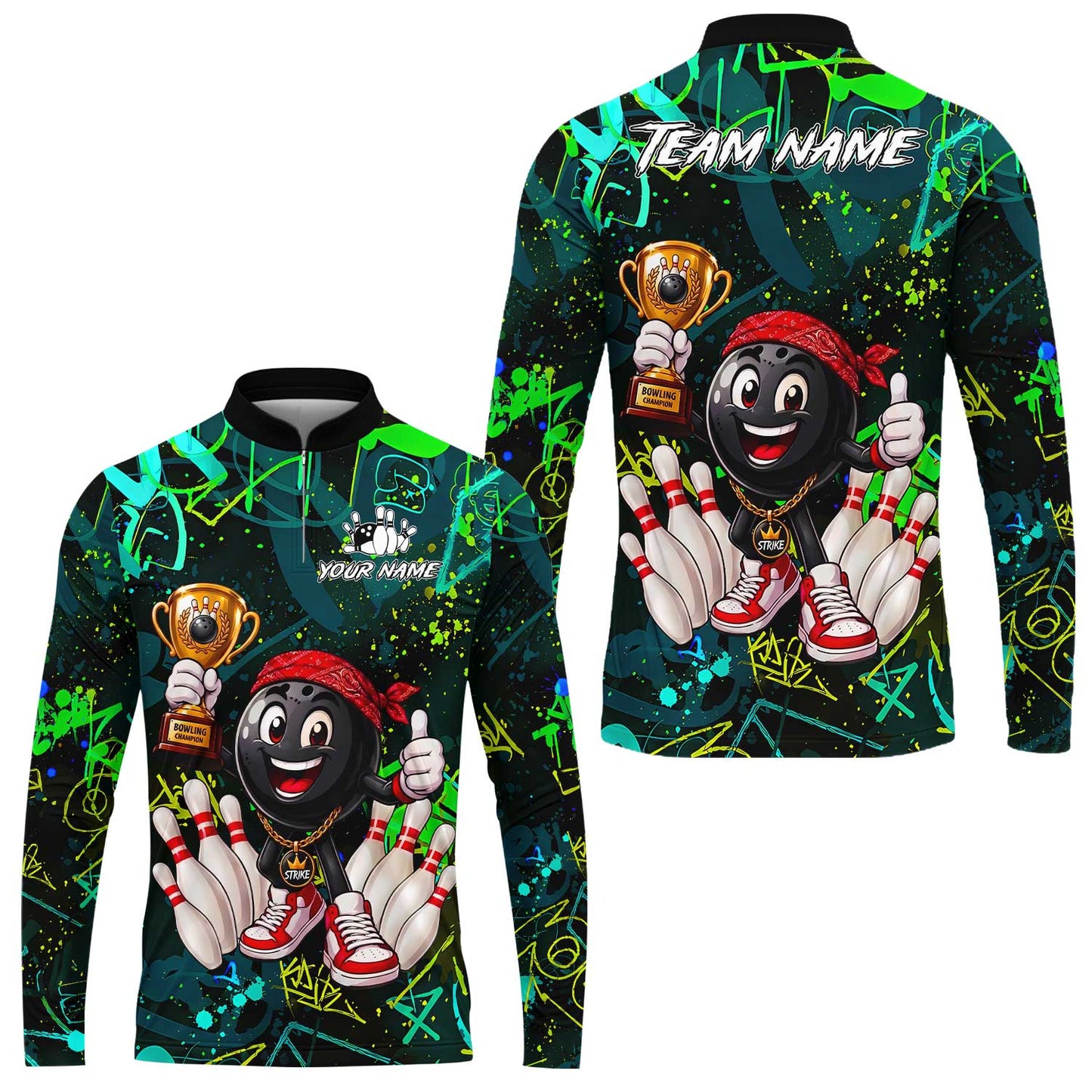 Custom Bowling Jersey Polo Shirt, Graffiti Champion, Custom Bowling Jersey Team Shirt For Players With Name & Team Name