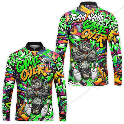 Customized Bowling Unisex Polo Shirt, Cool BullDog With Angry Bowling Game Over - Personalized Name And Team Name