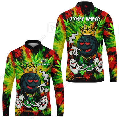 Custom Bowling Team Flat Neck Zip Jersey Shirt, King Smoke Tie-Dye Personalized Team Shirt, Custom Name and Team Name for Bowlers