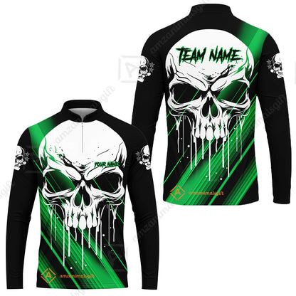 Customized Bowling Polo, Blue Skull Bowling Creepy Style Bowling jerseys Custom Name And Team Shirt