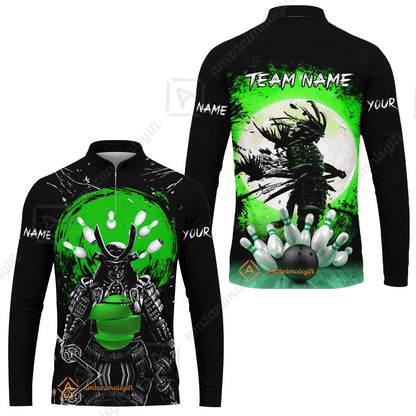 Custom Bowling Team Jerseys Polo Shirts, Bowling uniforms Ball And Pins Samurai Multicolor Options Personalized Name And Team Name